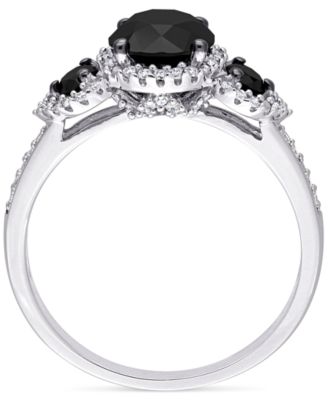 Black Diamond (1-3/4 ct. t.w.) White Diamond (1/4 ct. t.w.) 3-Stone Halo Engagement Ring in 14k White Gold