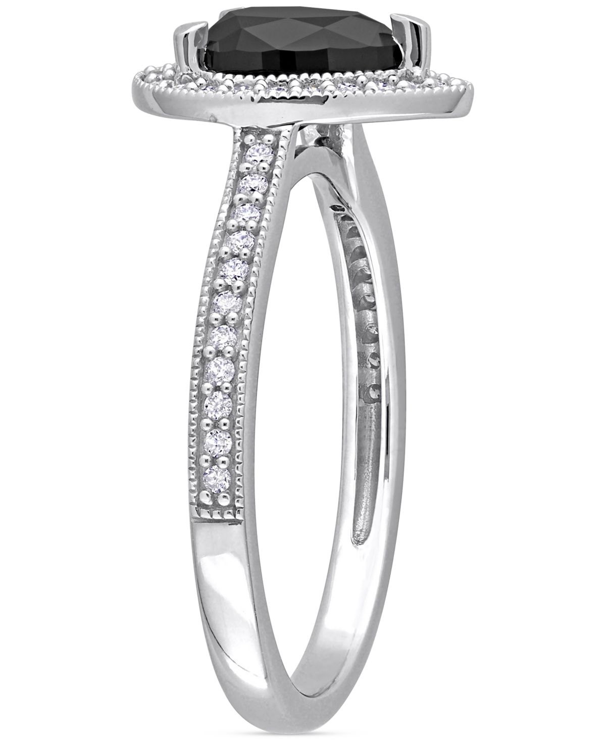 Black Diamond (1 ct. t.w.) & White Diamond (1/4 ct. t.w.) Pear-Cut Halo Engagement Ring in 14k- White Gold