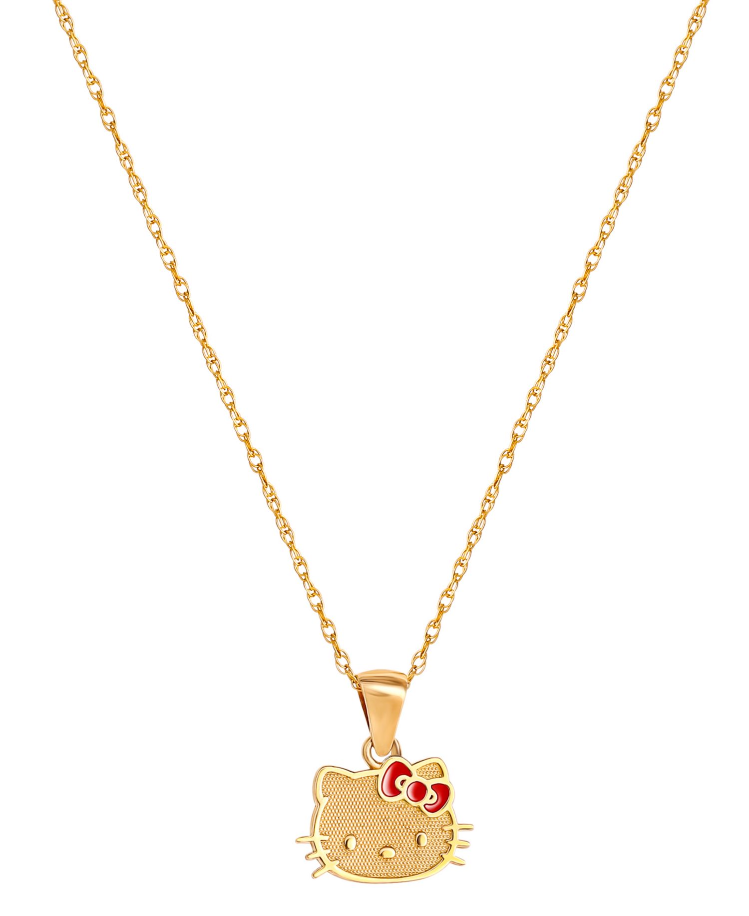 Ожерелье-подвеска "Hello Kitty 18" с эмалевым бантом из золота 10 карат