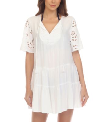 Raviya - Women's Eyelet Tiered Swim Cover-Up Dress