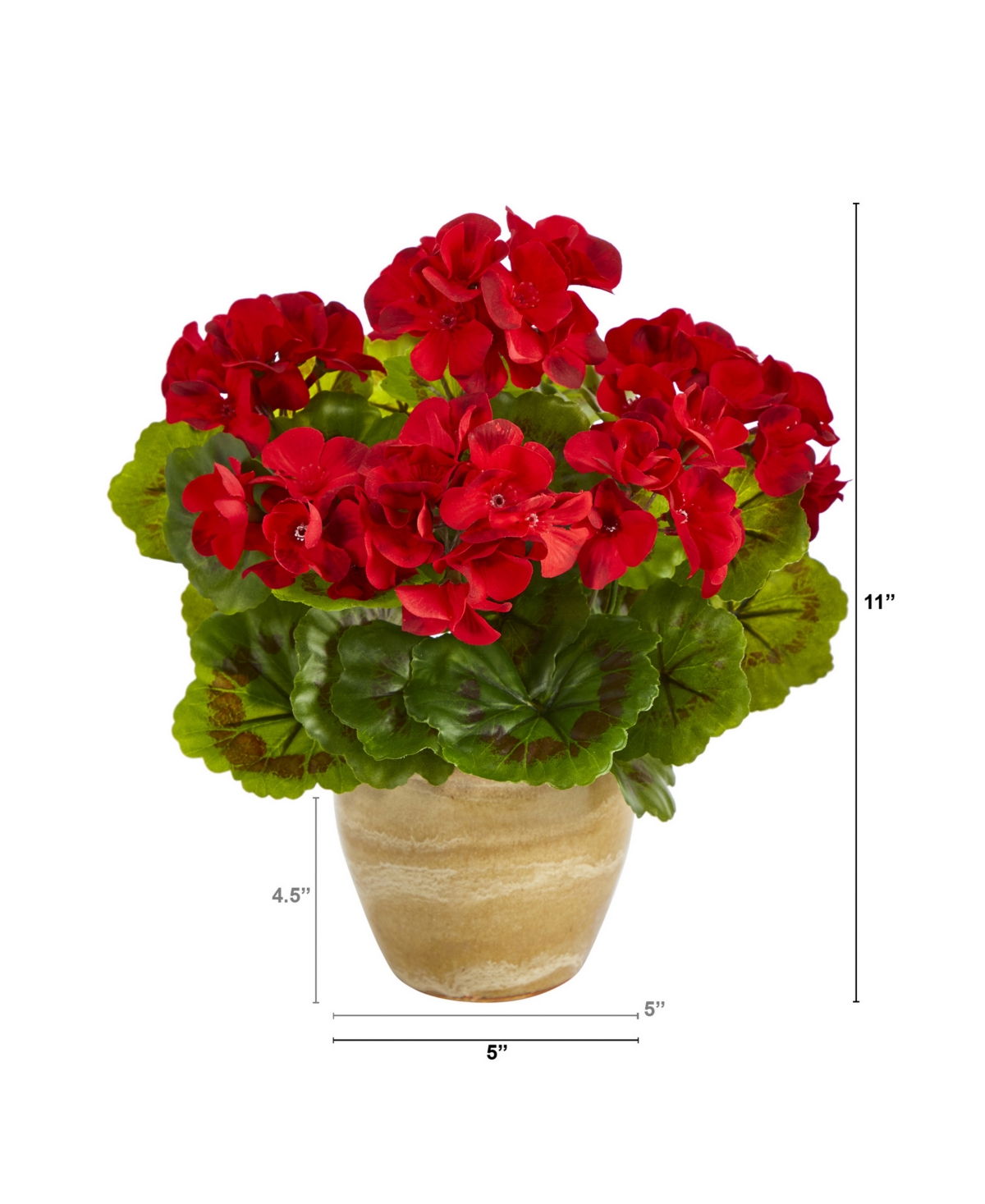 Nearly Natural Geranium Artificial Plant In Ceramic Planter, Indoor And Outdoor In Red