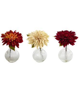 Nearly Natural - Dahlia w/Decorative Vase, Set of 3
