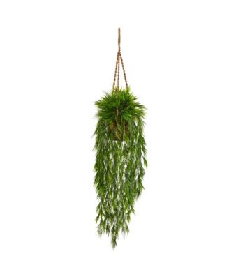 Nearly Natural - Mini Bamboo Artificial Plant Hanging Basket