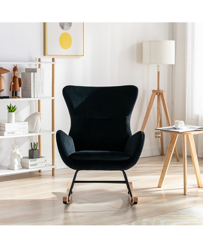 Simplie Fun Velvet Fabric Padded Seat Rocking Chair With High Backrest ...