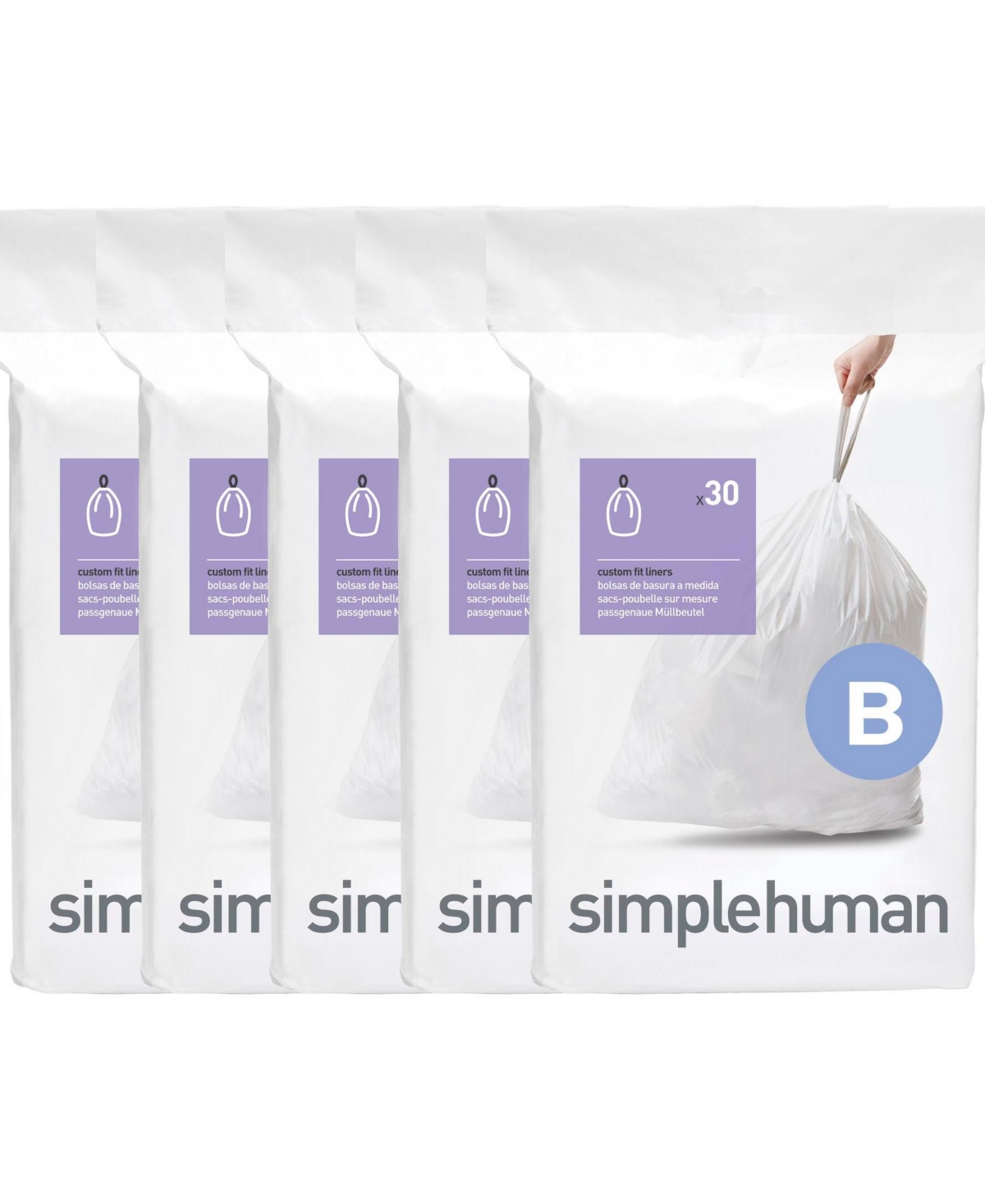 Simplehuman Code B Custom Fit Liners, Pack Of 150 In White