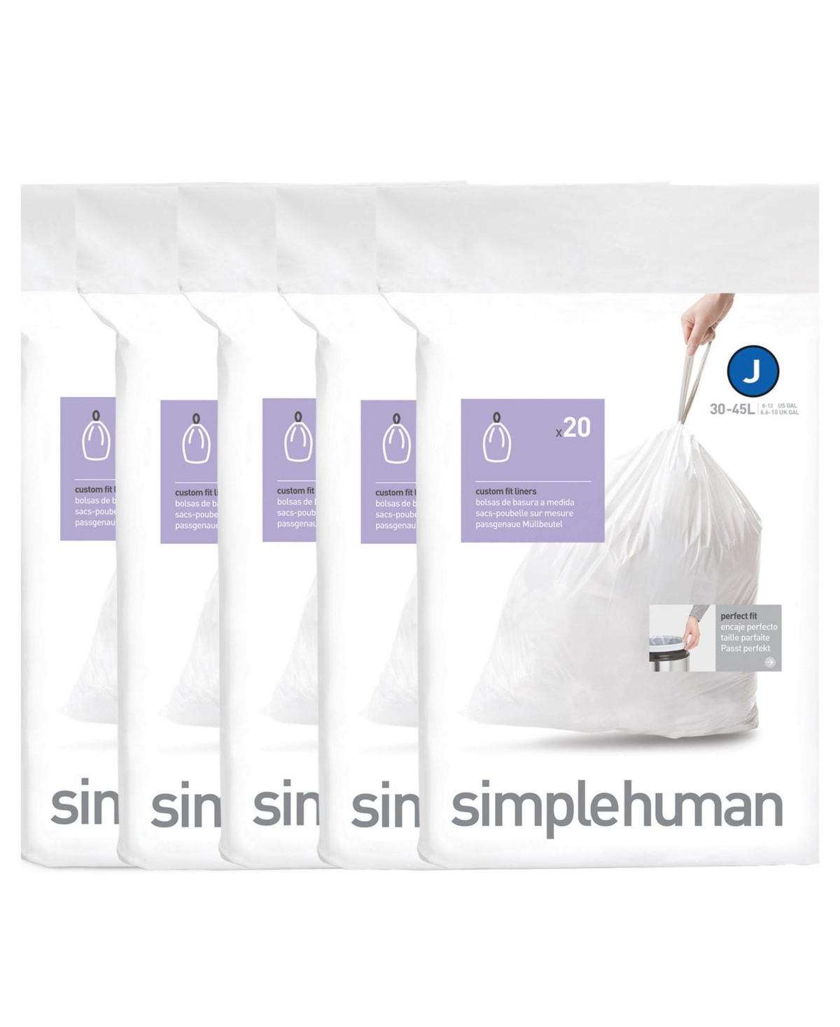 Simplehuman Code J Custom Fit Liners, Pack Of 100 In White