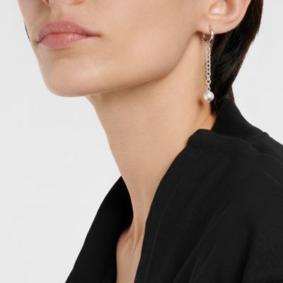 18K Platinum Plated Brass with Large Freshwater Pearls Mismatch Style - Suki Earrings For Women