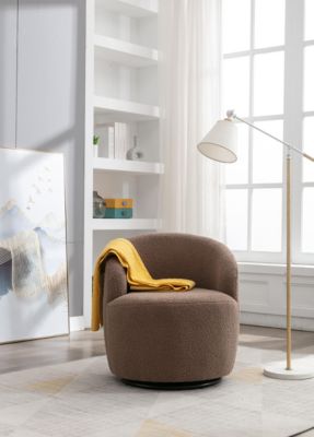 Teddy Fabric Swivel Accent Armchair Barrel Chair With Powder Coating Metal Ring, Coffee