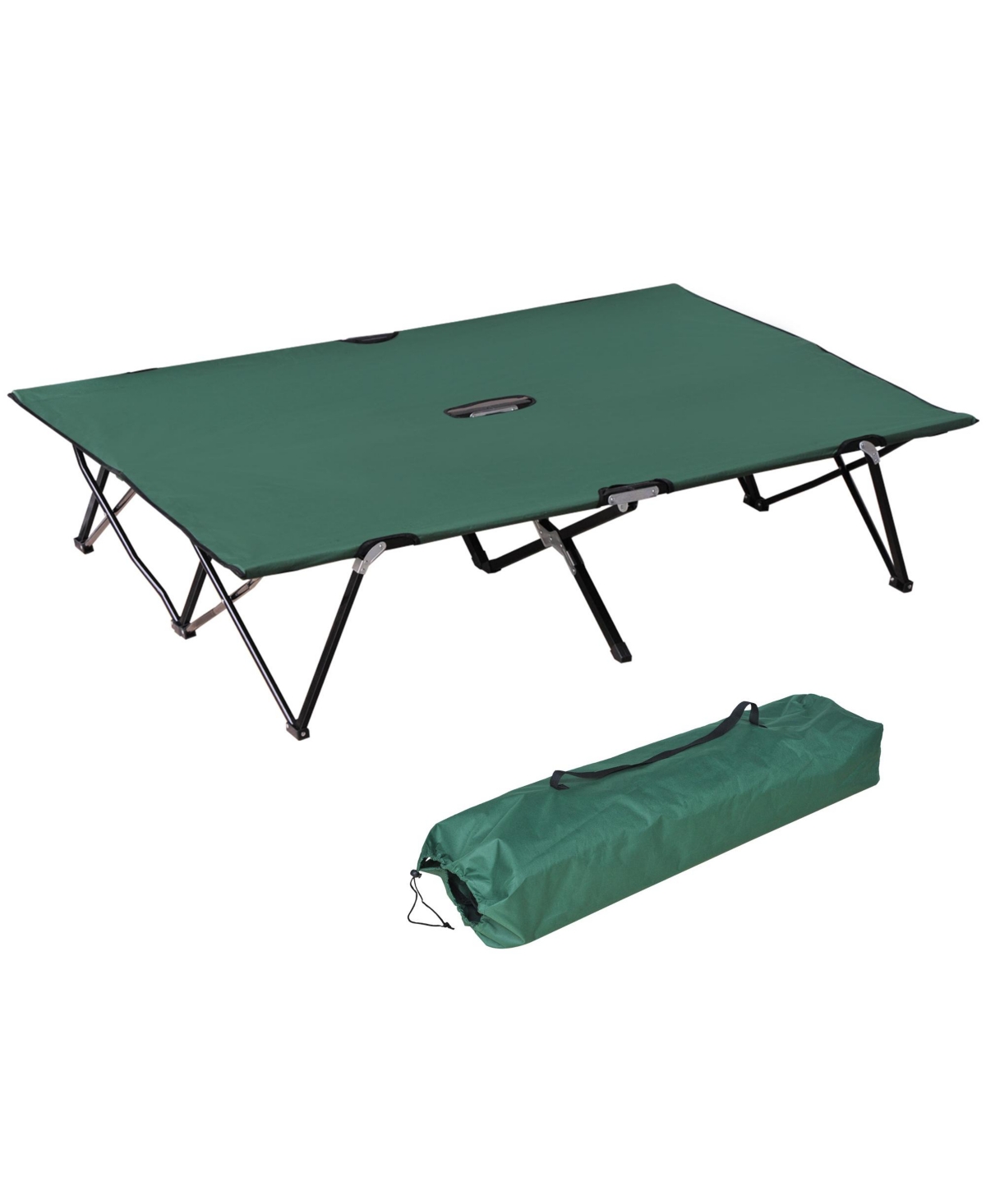 2 Person Camping Cot for Adults w/ Bag, Hunting Fishing Trip Bed, - Green