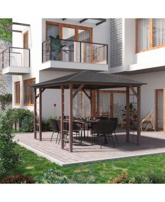 10' x 12' Metal Roof Hardtop Gazebo with Wood Grain Metal Frame