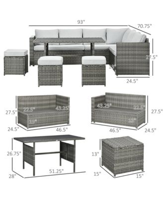 7 Piece Patio Furniture Set, Outdoor L-Shaped Sectional Sofa with 3 Loveseats, 3 Ottoman Chairs, Outside Conversation Set with Dining Table, Cushions, Storage, Mixed Gray