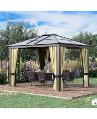 10x12 Polycarbonate Hardtop Gazebo, Gazebo Canopy with Aluminum Frame, Curtains and Netting for Garden, Patio, Backyard, Beige