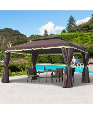 10' x 13' Gazebo, Aluminum, Mesh, 2 Tier Polyester Roof,