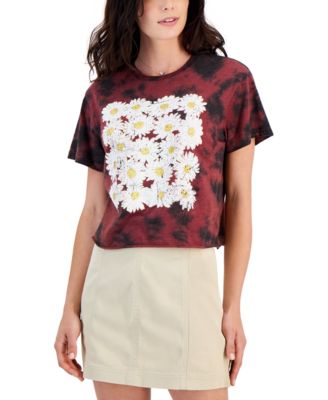 Self Esteem - Juniors' Daisy-Print Tie-Dye Cropped T-Shirt