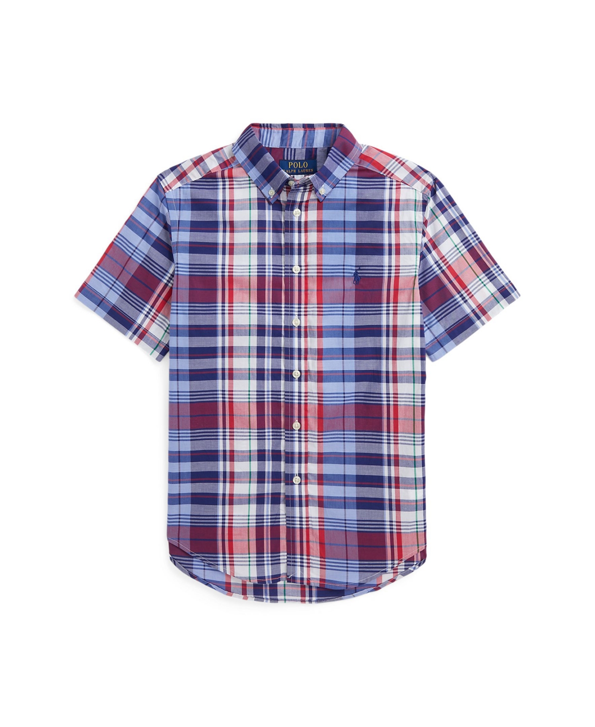Polo Ralph Lauren Kids' Toddler And Little Boys Plaid Cotton Poplin Short-sleeve Shirt In Blue,red Multi