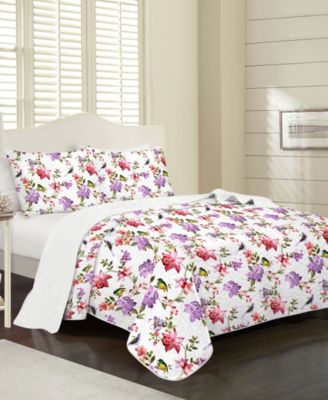 Elise James Home Lilo Floral Bird Wrinkle Resistant Quilt Set Collection