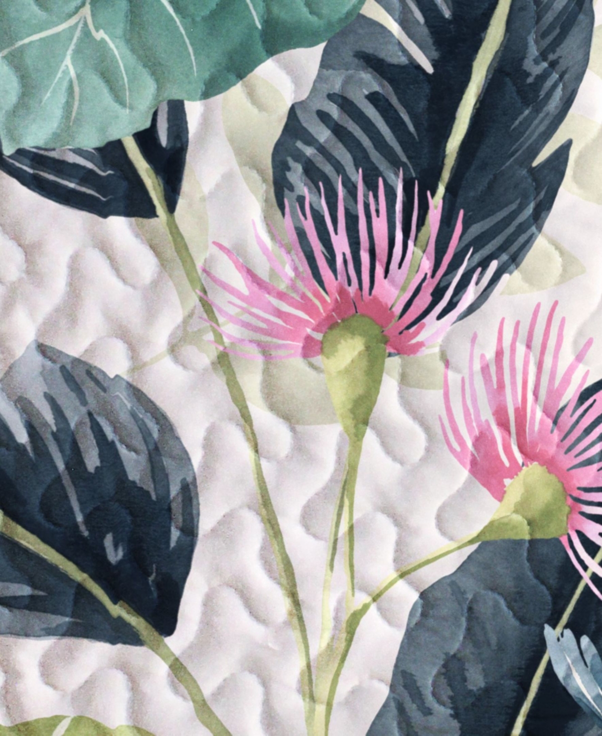 Elise and James Home Caicos Tropical Palm Wrinkle Resistant 3 Piece Quilt Set, - Green