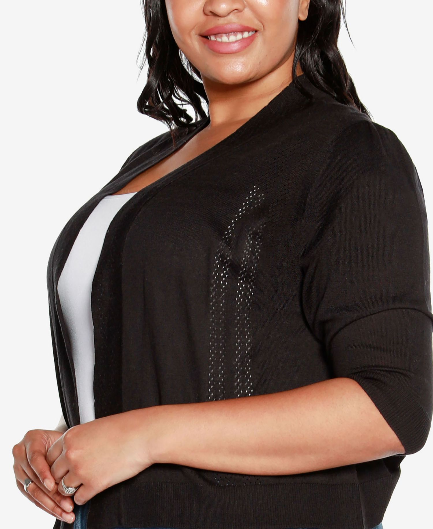 Plus Size 3/4 Sleeve Open Cardigan Sweater