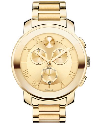 Movado Women's Swiss Chronograph Bold Gold Ion-Plated Stainless Steel Bracelet Watch 40mm 3600209