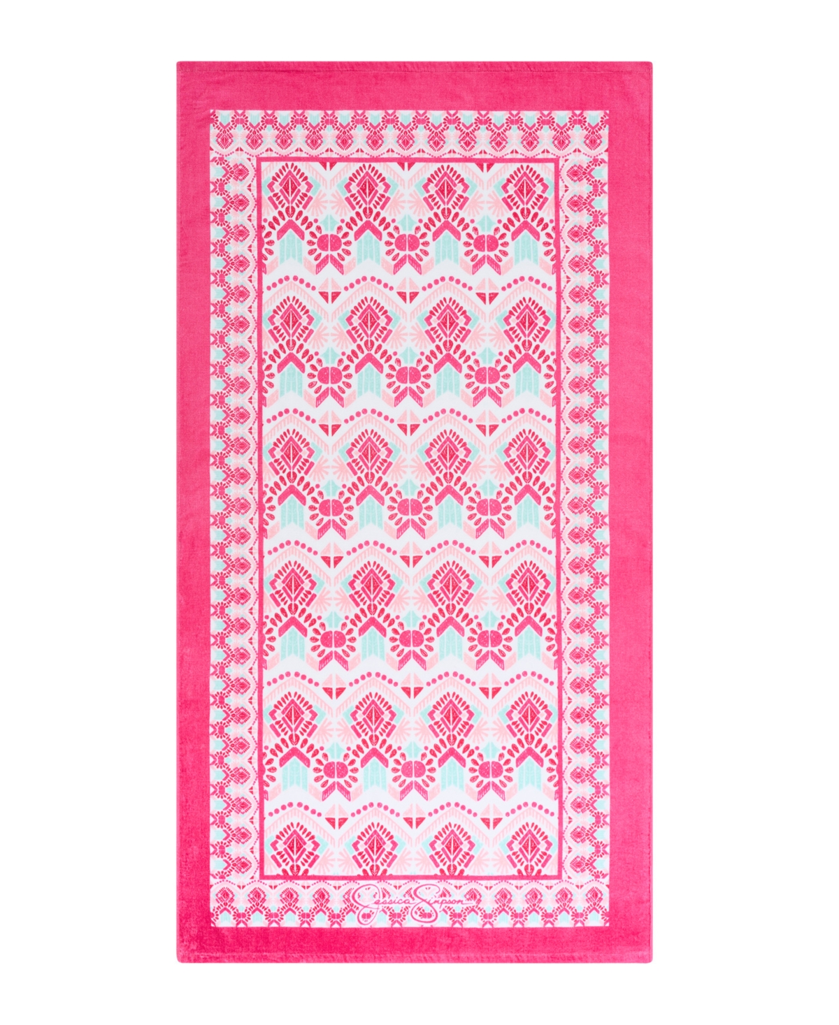 Jessica Simpson Canopy Cotton Beach Towel, 36" X 68" Bedding In Pink Geometric