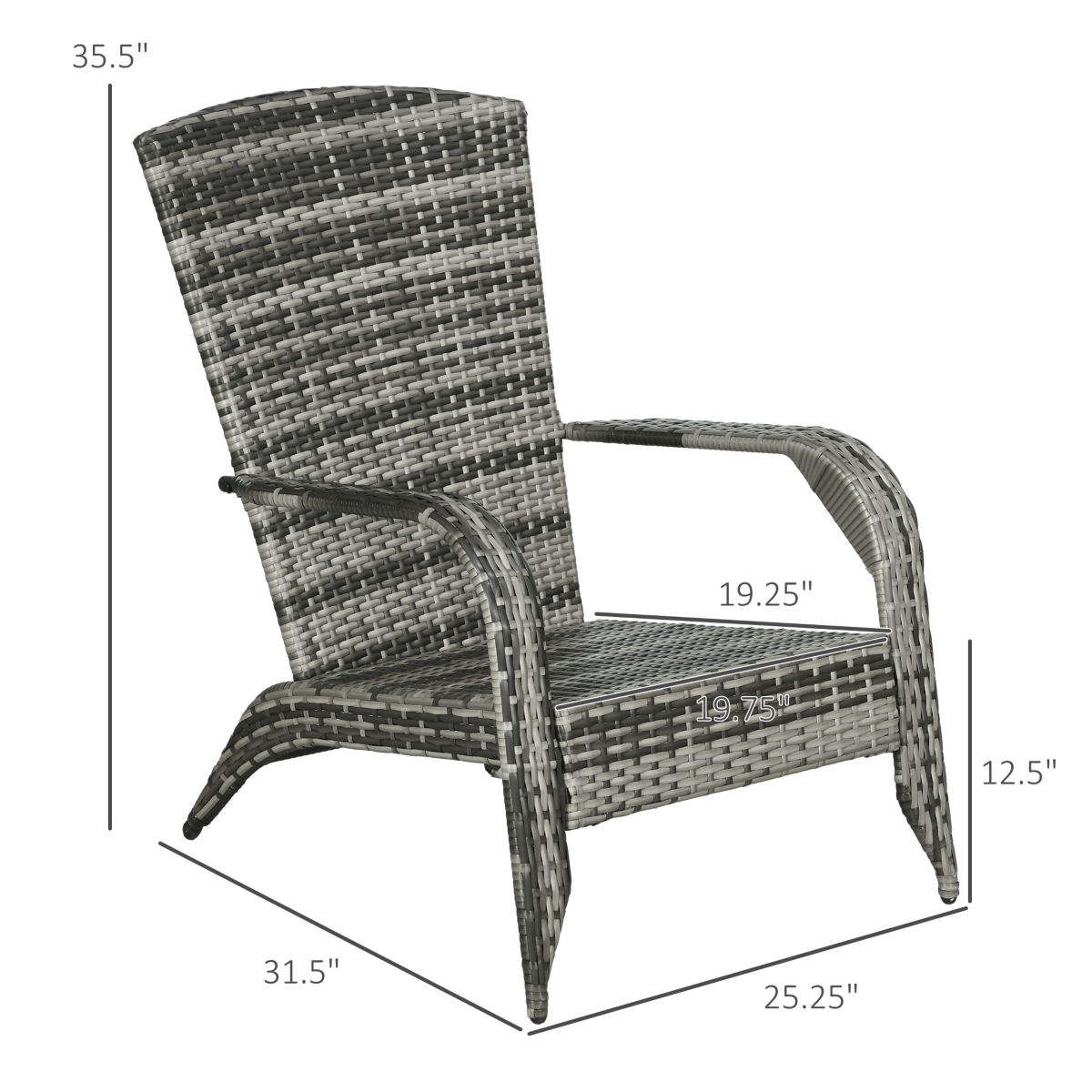 Outsunny Patio Wicker Adirondack Chair, Outdoor All-Weather Rattan Fire Pit Chair w/ Soft Cushions, Tall Curved Backrest and Comfortable Armrests for