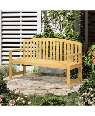 56" Outdoor Wood Bench, 2-Seater Wooden Garden Bench with Slatted Seat, Backrest & Arm Rests for Patio, Porch, Poolside, Balcony, Natural