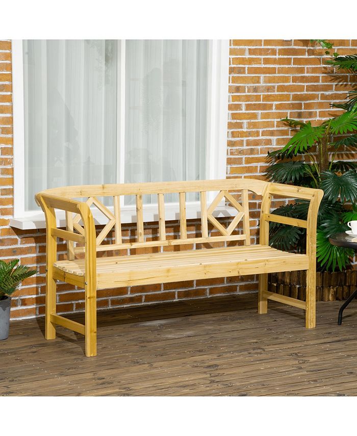 Outsunny Three-Person Wooden Bench, Three-Seater Outdoor Patio Bench ...