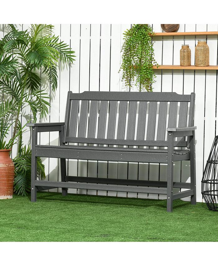Outsunny 2-Seater Outdoor Bench - 50" Metal Garden Loveseat With Slatted Design, Black