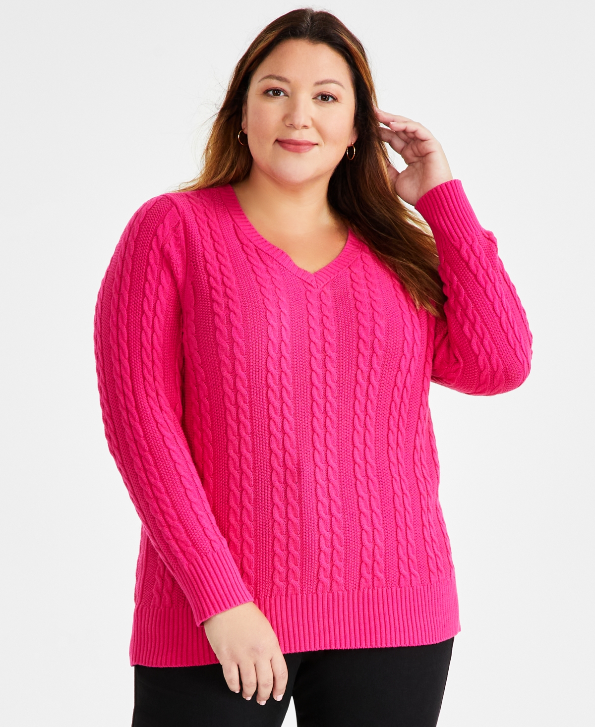Style & Co Plus Size Cable Knit Sweater, Created For Macy's In Candy Pop