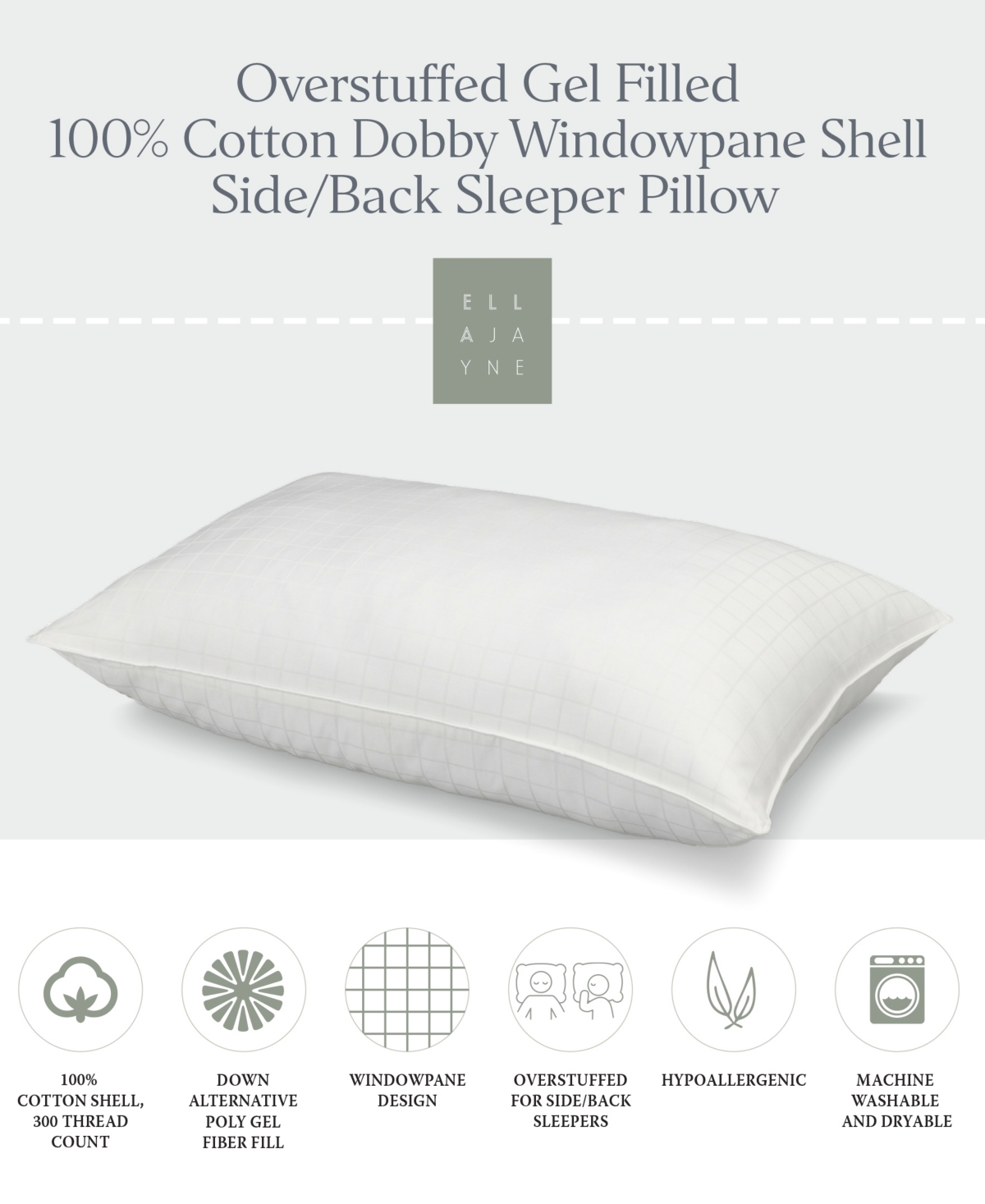Ella Jayne 100% Cotton Dobby-Box Shell Firm Density Side/Back Sleeper Down Alternative Pillow