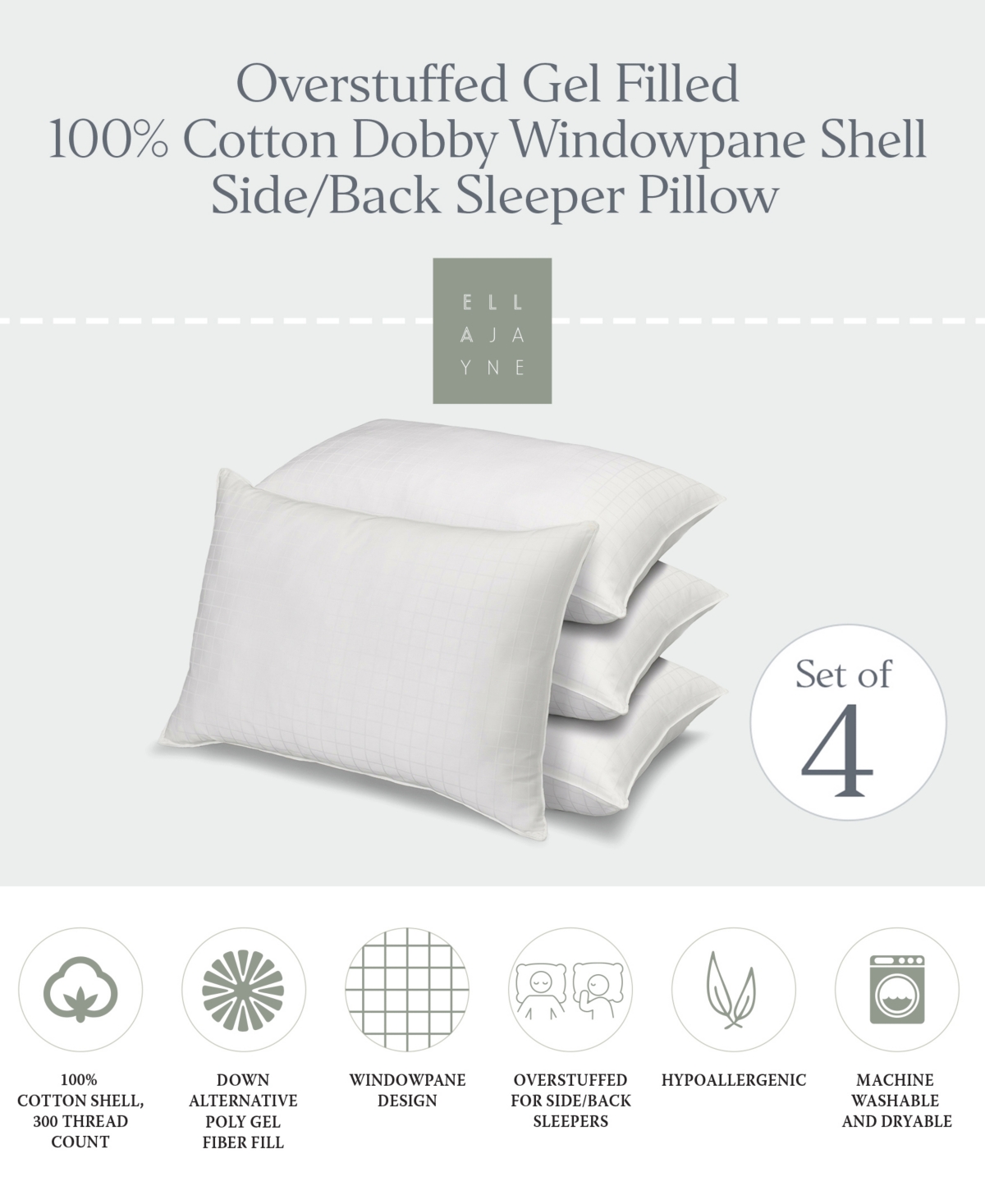 Ella Jayne 100% Cotton Dobby-Box Shell Firm Density Side/Back Sleeper Down Alternative -Pack Pillow