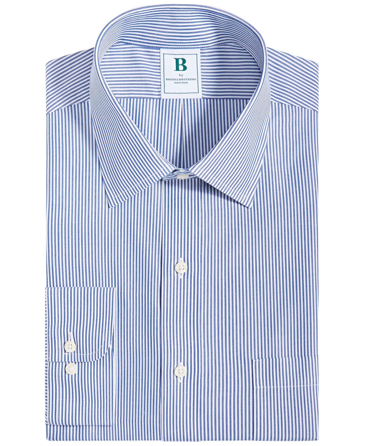 Мужская рубашка Brooks Brothers Regular Fit Non-Iron Spread Collar Bengal Stripe Broadcloth Dress Shirt, цвет: Синий — фото 4