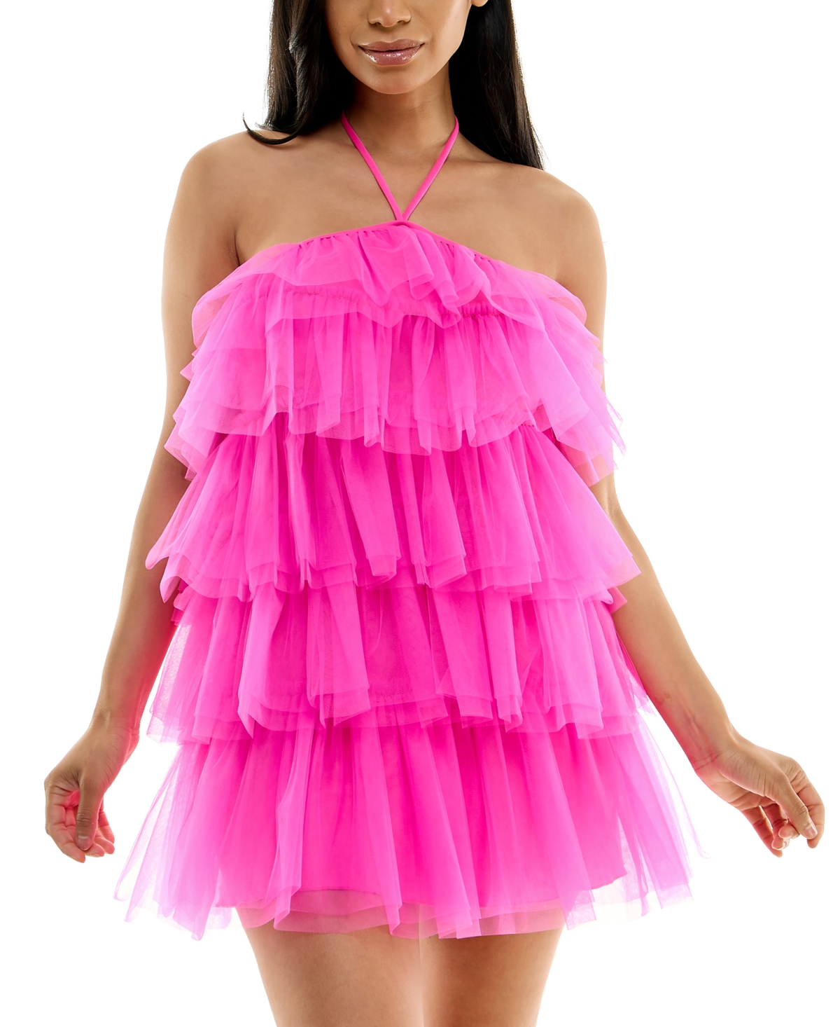 B Darlin Juniors Halter Ruffled Tiered Mini Dress In Neon Fus ModeSens