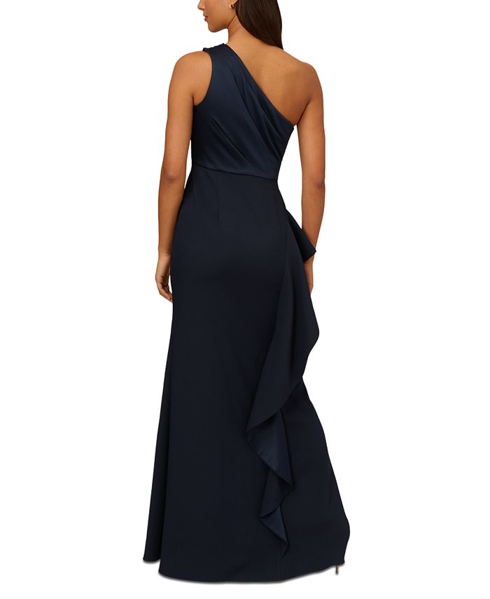 Adrianna Papell One-Shoulder Satin-Trim Draped Gown - Macy's