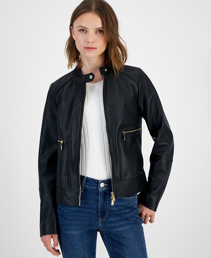 Sam Edelman Women's Leather Snap-Collar Jacket - Macy's