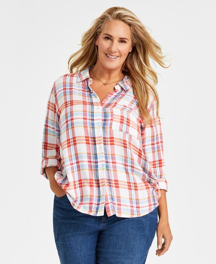 Style & Co Plus Size Perfect Plaid Shirt, Created for Macy's - Macy's