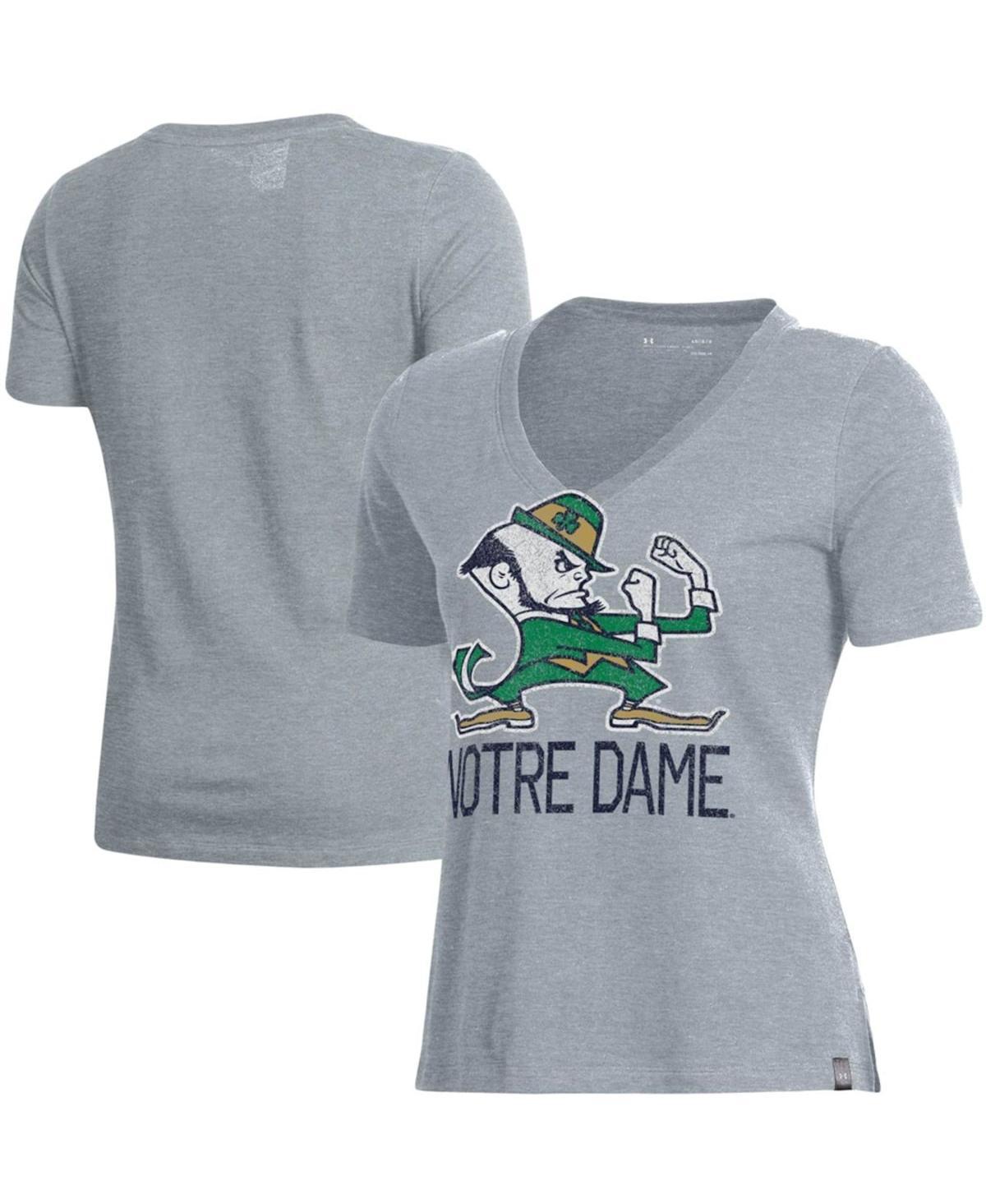 Under Armour Women's  Heathered Gray Notre Dame Fighting Irish Logo Performance V-neck T-shirt