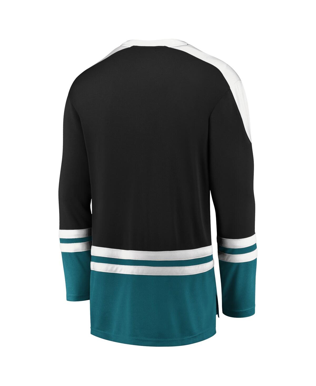 Shop Fanatics Men's  Black, Teal San Jose Sharks Iconic Slapshot Long Sleeve T-shirt In Black,teal