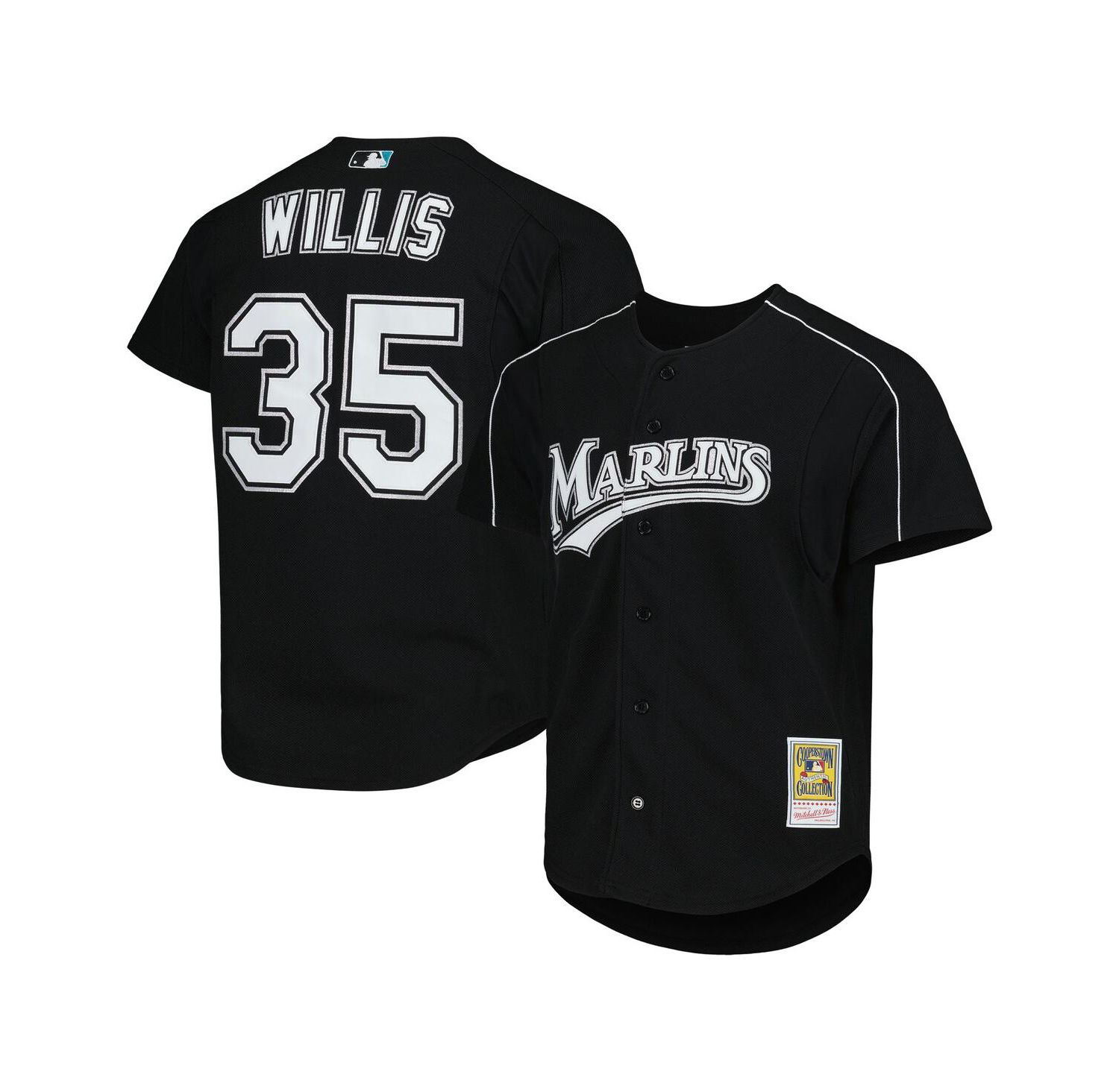 Men's Dontrelle Willis Black Florida Marlins Cooperstown Collection Mesh Batting Practice Button-Up Jersey
