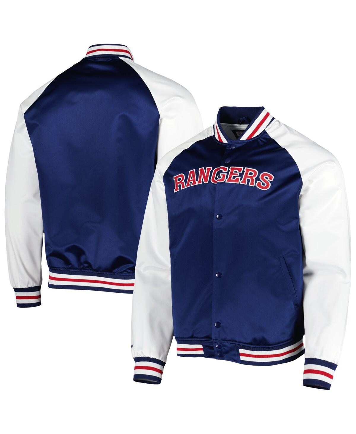 Shop Mitchell & Ness Men's  Blue, White New York Rangers Primetime Raglan Satin Full-snap Jacket In Blue,white