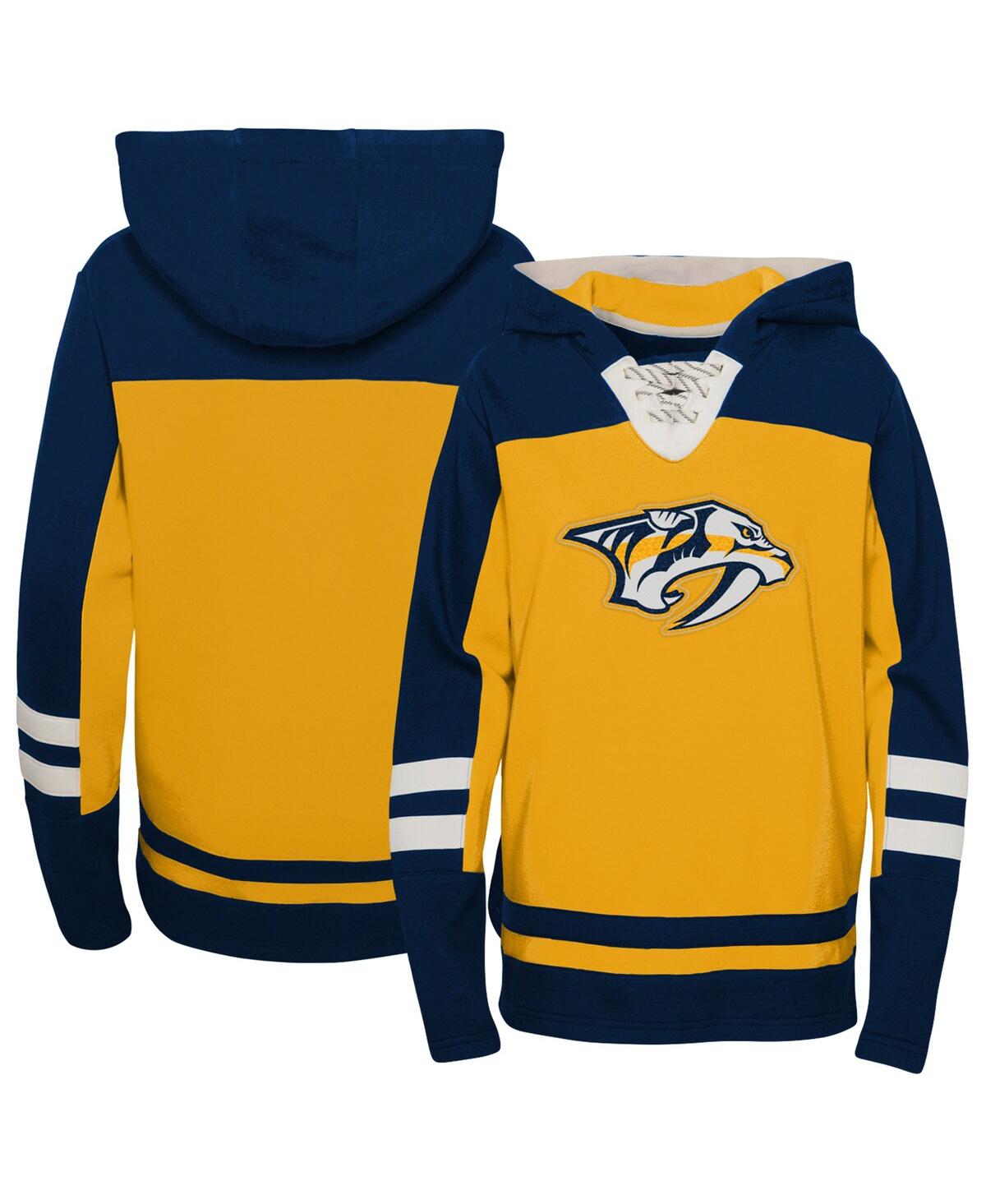 Outerstuff Babies' Preschool Boys And Girls Gold Nashville Predators Ageless Revisited Lace-up V-neck Pullover Hoodie