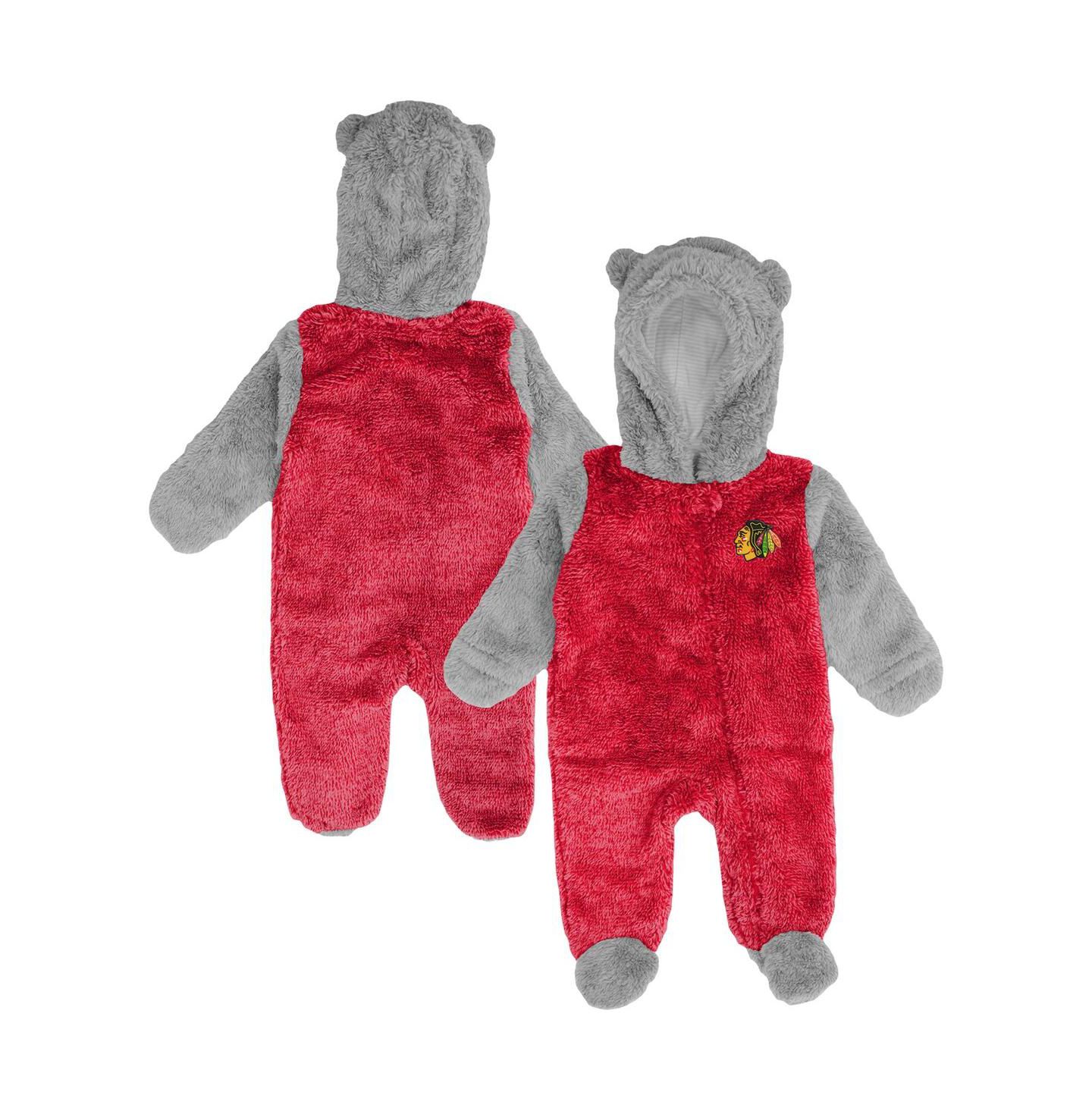 Outerstuff Newborn and Infant Boys and Girls Red Chicago Blackhawks Game Nap Teddy Fleece Bunting Full-Zip Sleeper — фото 2