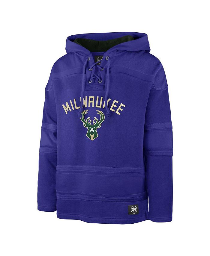 47 Brand Mens Royal Milwaukee Bucks 202223 Pregame Mvp Lacer Pullover Hoodie City Edition 