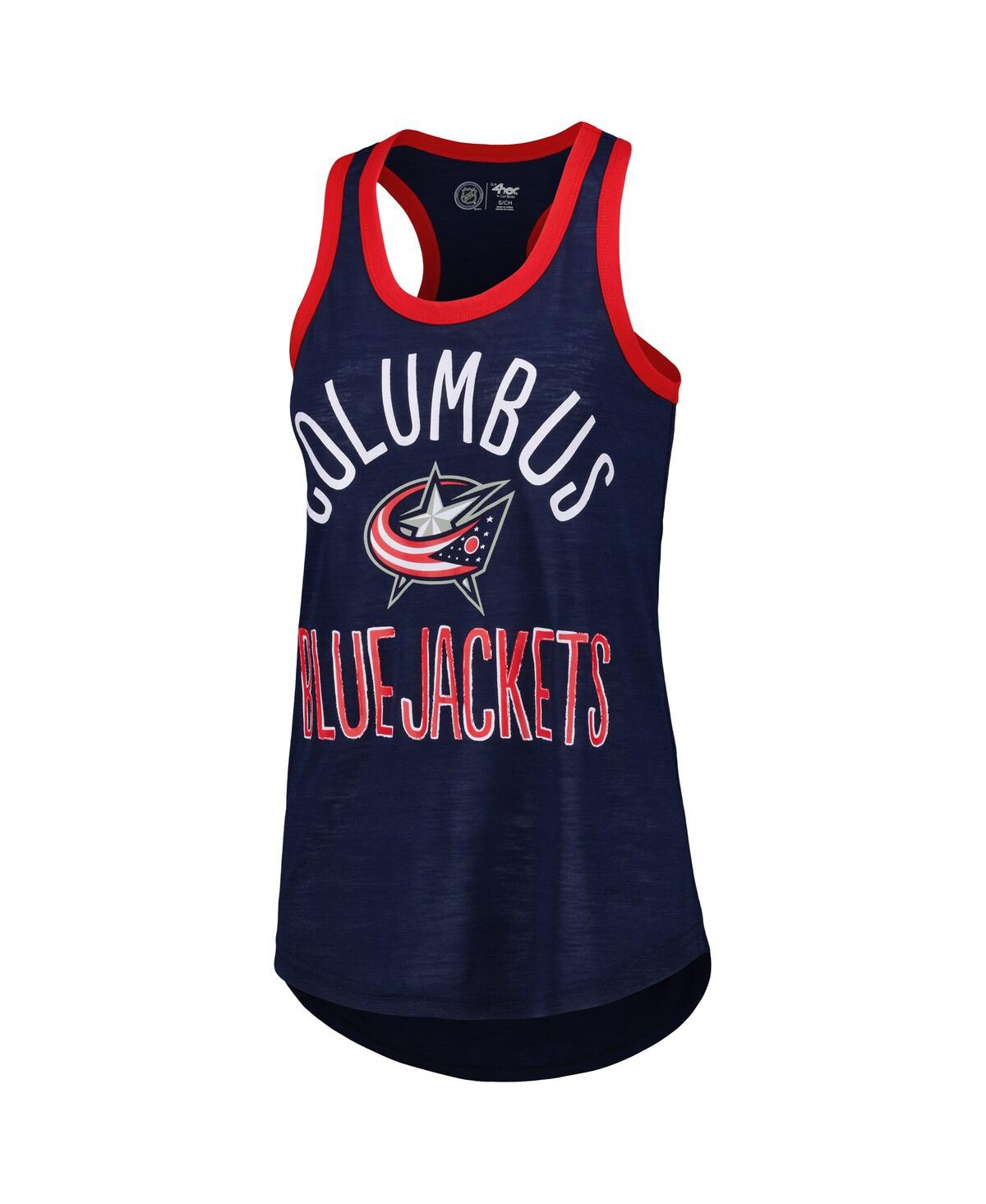 G-III 4HER BY CARL BANKS WOMEN'S G-III 4HER BY CARL BANKS NAVY COLUMBUS BLUE JACKETS FIRST BASE RACERBACK SCOOP NECK TANK TOP 