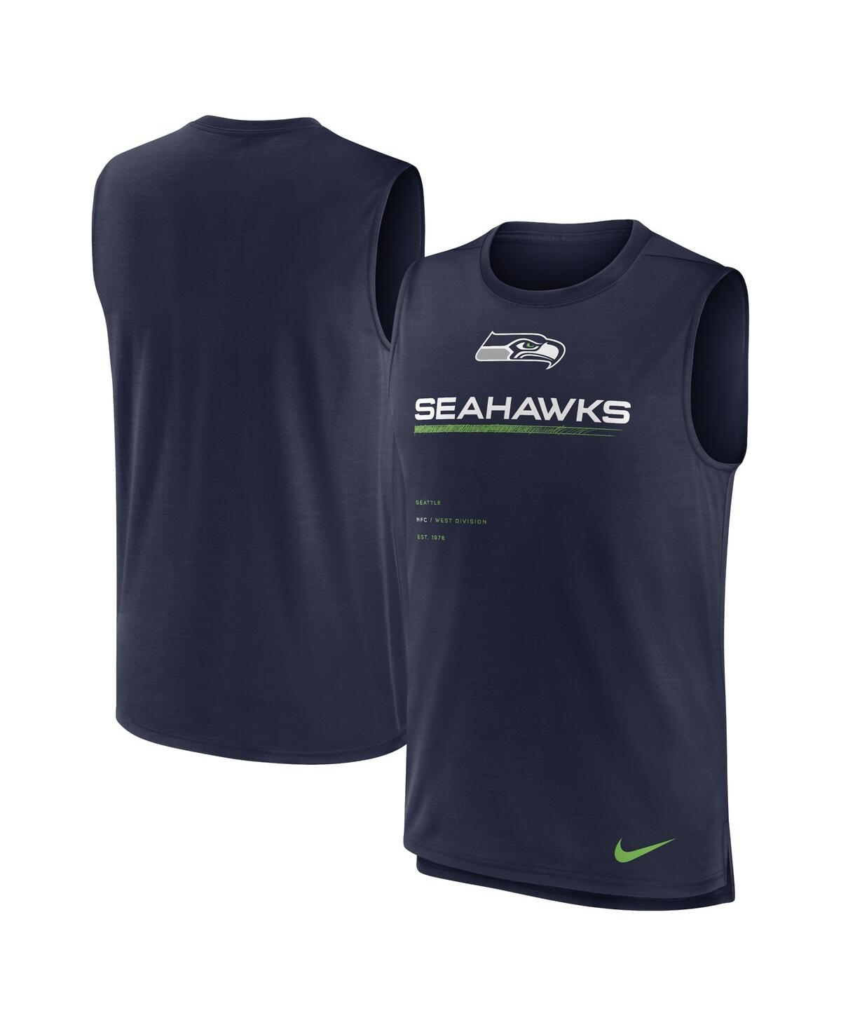 Shop Nike Men's  College Navy Seattle Seahawks Muscle Trainer Tank Top