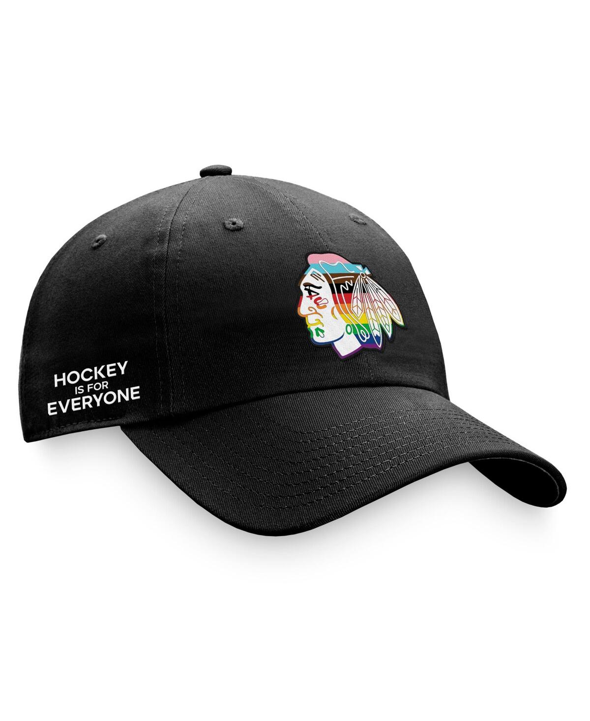 Fanatics Men's  Black Chicago Blackhawks Team Logo Pride Adjustable Hat In Black