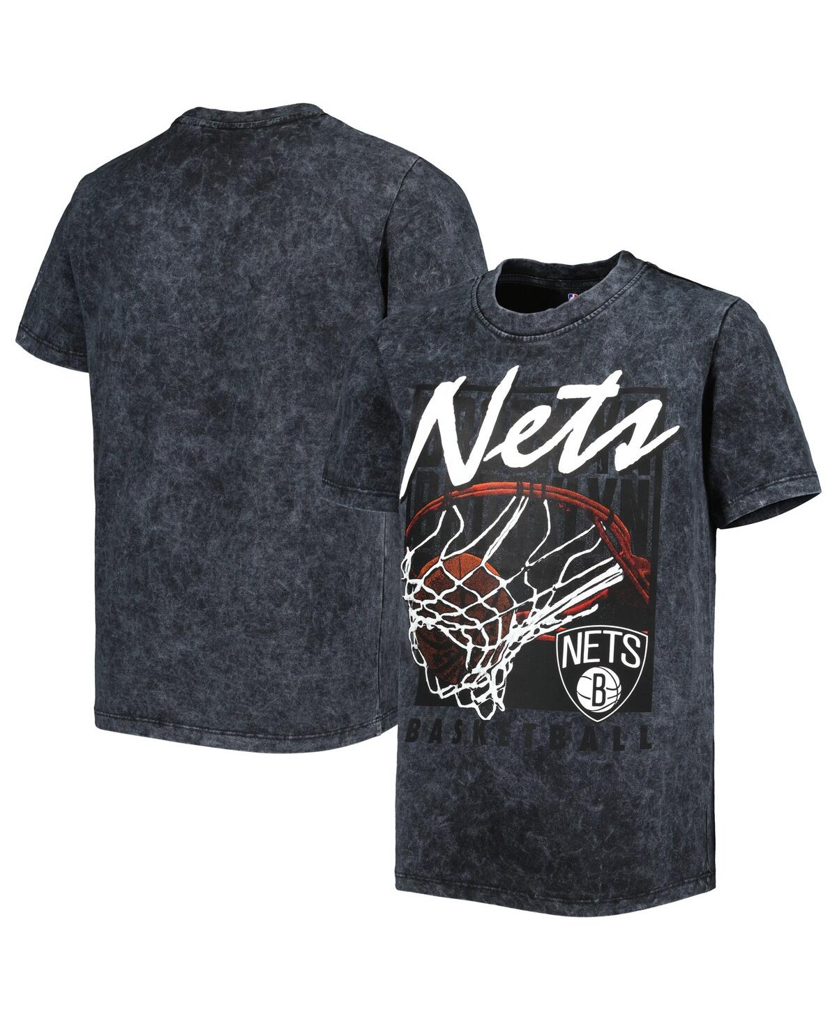 Outerstuff Kids' Big Boys And Girls Black Brooklyn Nets Mineral Wash Headliner T-shirt