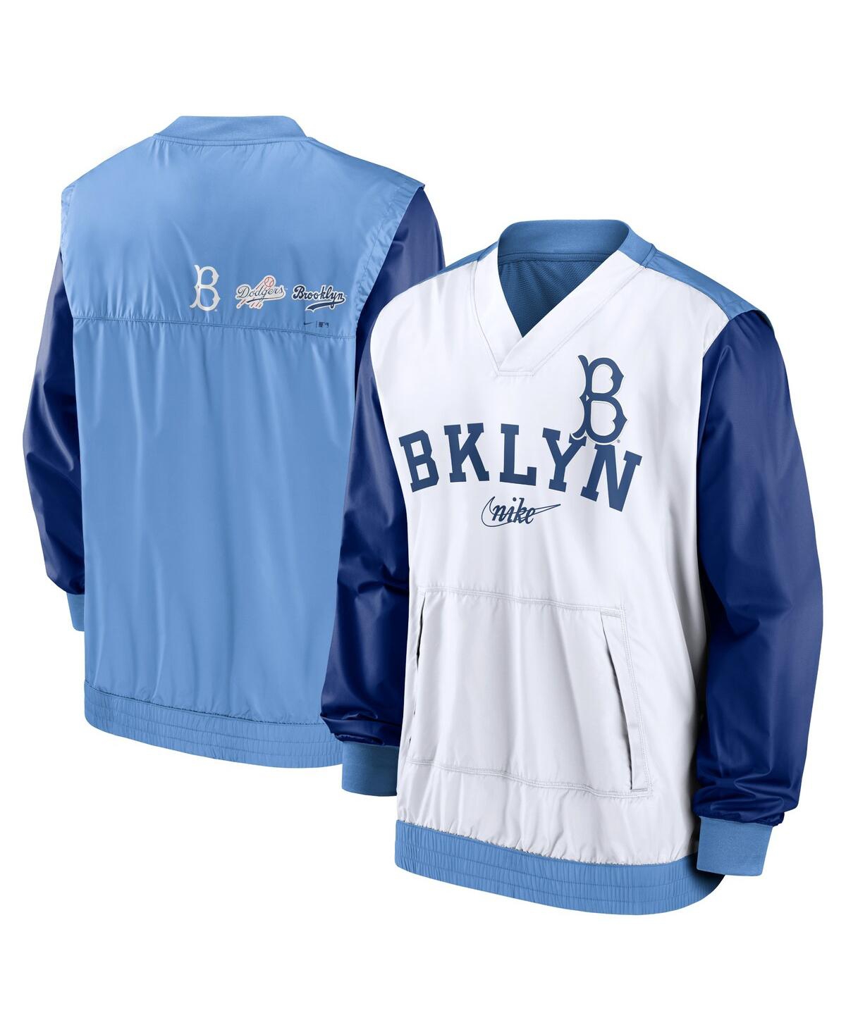 Shop Nike Men's  White, Light Blue Los Angeles Dodgers Rewind Warmup V-neck Pullover Jacket In White,light Blue