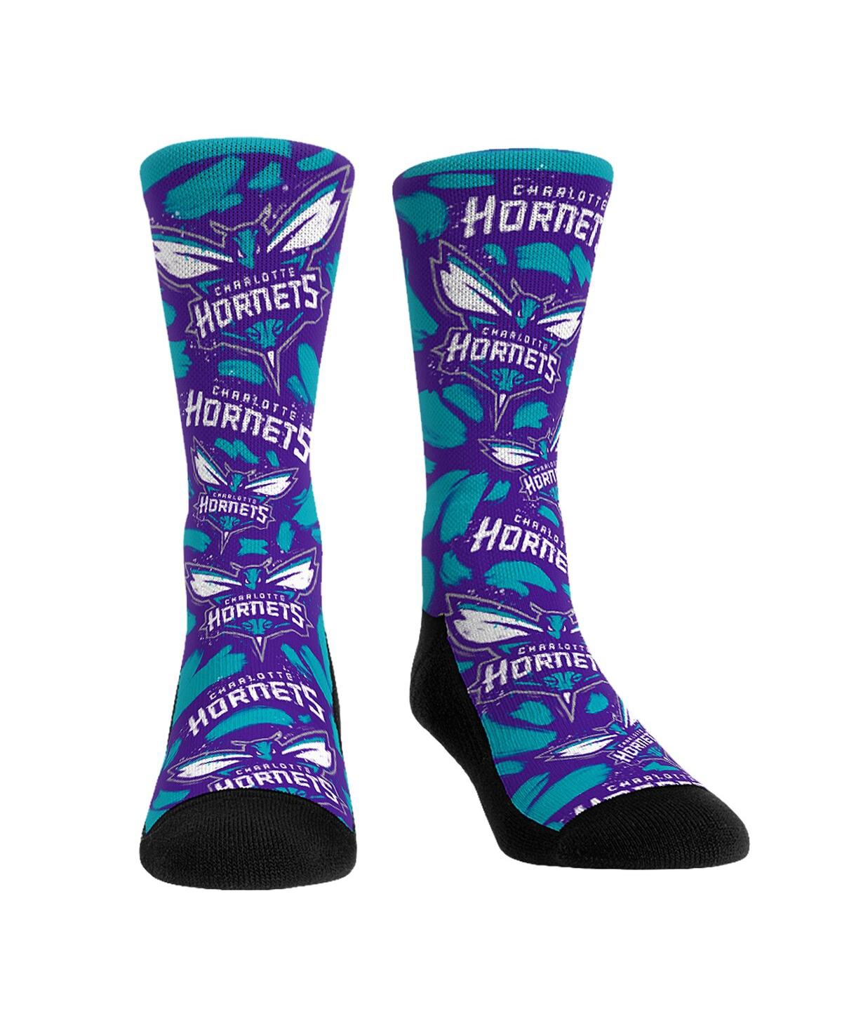 Rock 'em Men's And Women's  Socks Charlotte Hornets Allover Logo And Paint Crew Socks In Blue