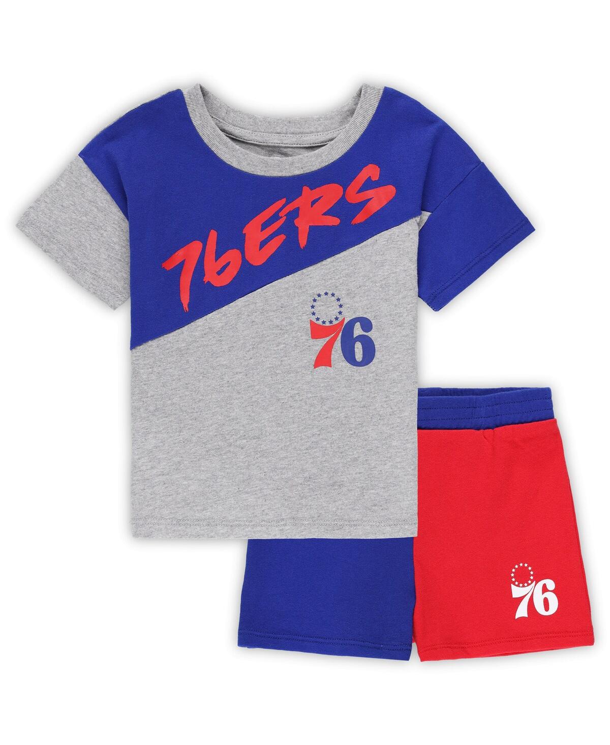 Outerstuff Babies' Toddler Boys And Girls Royal, Gray Philadelphia 76ers Super Star T-shirt And Shorts Set In Royal,gray